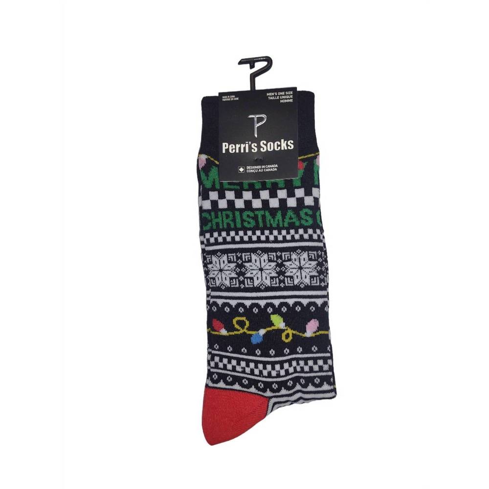 NEW PERRI’S SOCKS men's novelty christmas lights crew socks in black